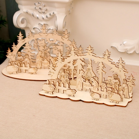 Christmas Wood DIY 3D Puzzle Nativity Snowman Scene Ornaments Laser Cut Wooden Desktop Decoration Xmas Party Home Gift