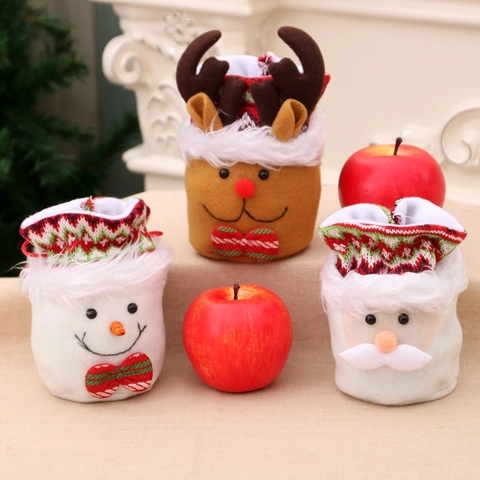 Weihnachten Geschenktüten Weihnachtsmann Schneemann Rentier Plüsch Süßigkeitenbeutel Kordelzug Apfelbeutel Urlaub Party Deko