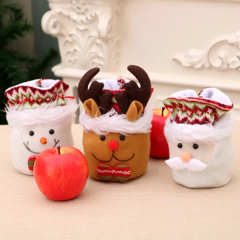 Weihnachten Geschenktüten Weihnachtsmann Schneemann Rentier Plüsch Süßigkeitenbeutel Kordelzug Apfelbeutel Urlaub Party Deko