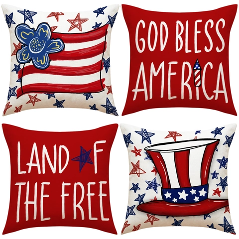 Independence Day USA Star Stripe Print Decorative Pillow Covers Polyester Cushion Case For Sofa Home Decor July 4th Patriotic