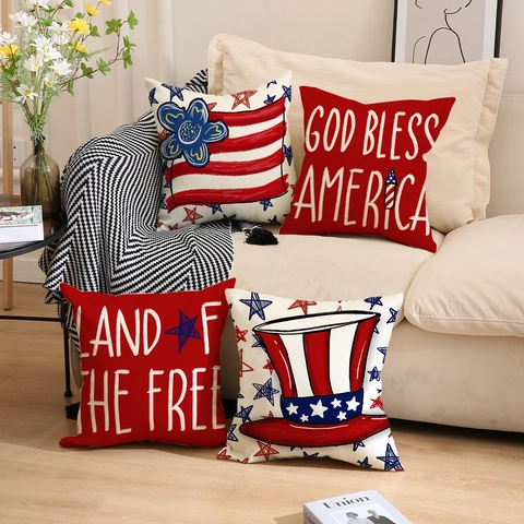 Independence Day USA Star Stripe Print Decorative Pillow Covers Polyester Cushion Case For Sofa Home Decor July 4th Patriotic