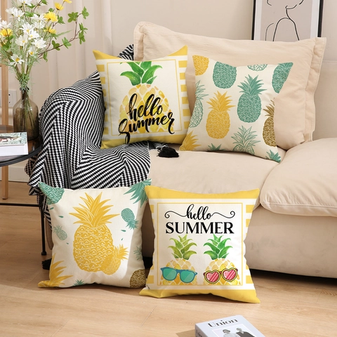 Dekorativer Kissenbezug Ananas Leinen Baumwolle Kissenhülle Sommer Tropisch Nordisch Sofa Büro Wohndekoration