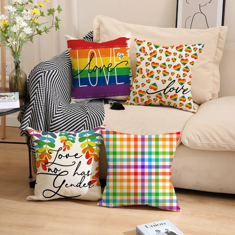 Rainbow Pride Decorative Cushion Cover Linen Texture LGBTQ Love Is Love Square Pillow Case Home Sofa Decor
