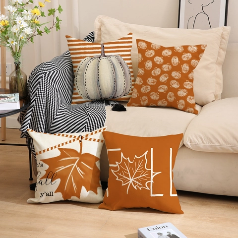 Federa per Cuscino Decorativa in Lino Autunno Ringraziamento Zucca Foglia d'Acero Acquerello per Divano Decorazione Casa