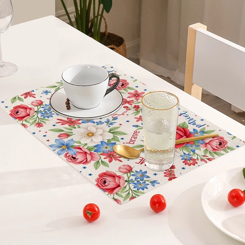 Amerikanischer Unabhängigkeitstag Leinen Platzdeckchen Hitzebeständig Waschbar Tischsets Patriotisch Rot Weiß Blau Floral Stern Streifen Deko