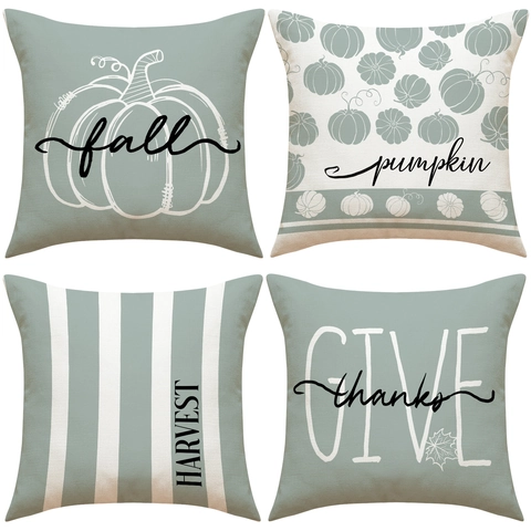 Autumn Thanksgiving Pumpkin Decorative Throw Pillow Covers Cotton Linen Harvest Give Thanks Fall Cushion Cases For Sofa Couch Home Decor