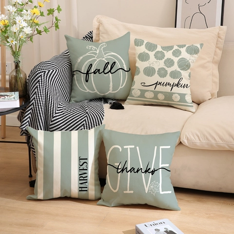 Autumn Thanksgiving Pumpkin Decorative Throw Pillow Covers Cotton Linen Harvest Give Thanks Fall Cushion Cases For Sofa Couch Home Decor