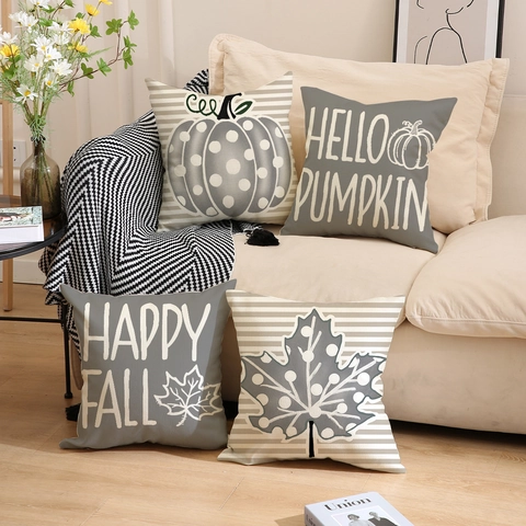 Thanksgiving Linen Pillowcase Autumn Fall Pumpkin Maple Leaf Decorative Cushion Cover For Home Living Room Couch