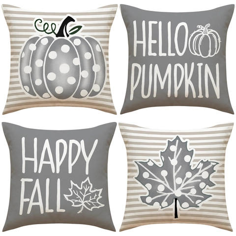 Thanksgiving Linen Pillowcase Autumn Fall Pumpkin Maple Leaf Decorative Cushion Cover For Home Living Room Couch
