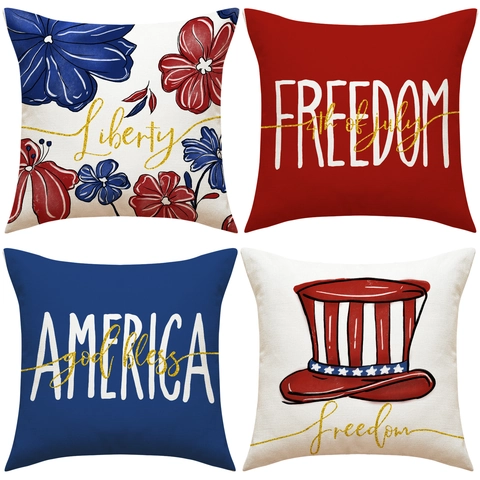 Decoratieve Kussenhoezen Onafhankelijkheidsdag Patriottische Amerikaanse Vlag Print Polyester Linnen Stijl Sofa Bank Huisdecoratie