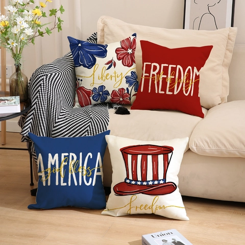 Decoratieve Kussenhoezen Onafhankelijkheidsdag Patriottische Amerikaanse Vlag Print Polyester Linnen Stijl Sofa Bank Huisdecoratie