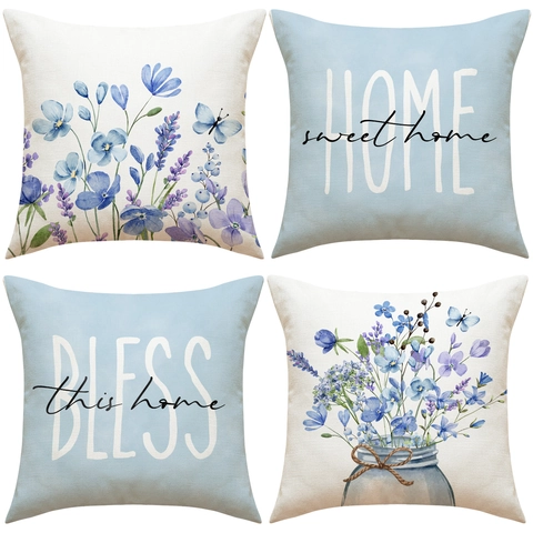 Taie Oreiller Décorative Polyester Fleurs Papillon Housse Coussin Home Sweet Home Bless This Home Motif Décor Salon Canapé