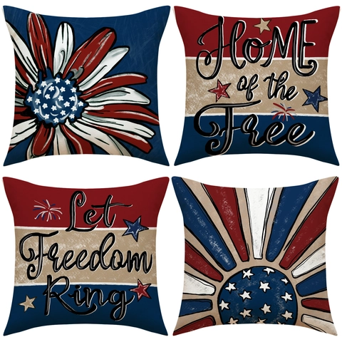 Patriotischer Unabhängigkeitstag Kissenbezug Amerikanische Flagge Stern Streifen Muster Dekorativ Leinenoptik Polyester Kissenbezug