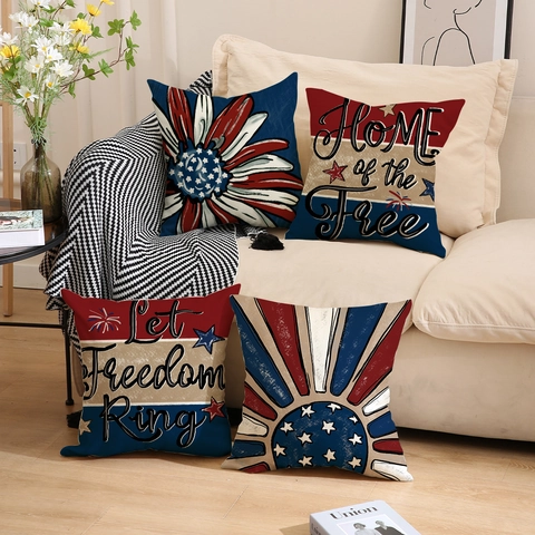 Patriotischer Unabhängigkeitstag Kissenbezug Amerikanische Flagge Stern Streifen Muster Dekorativ Leinenoptik Polyester Kissenbezug