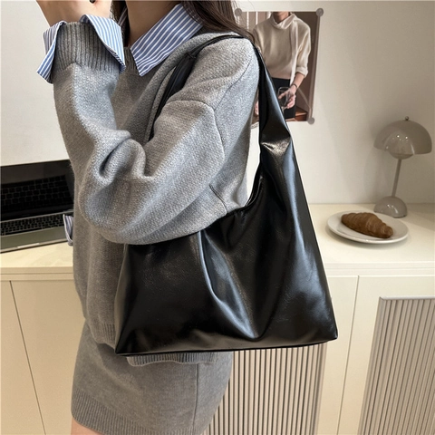 Bolso Tote de Cuero PU Minimalista para Mujer Gran Capacidad Bolso de Hombro Urbano Con Hebilla Magnética Bolso de Mano de Cubo para Viaje Diario