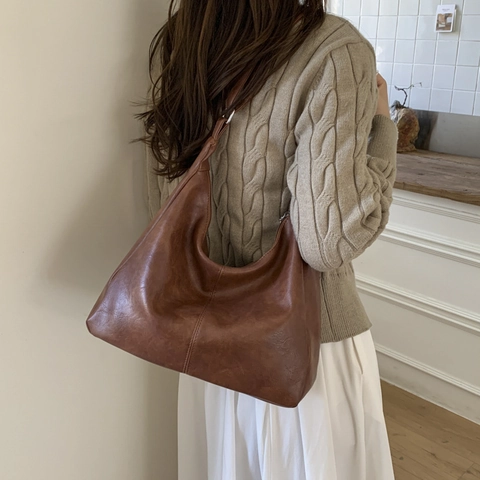 Damen Retro PU Leder Hobo Umhängetasche Großes Fassungsvermögen Minimalistische Schulter Tote Tasche Mit Verstellbarem Riemen