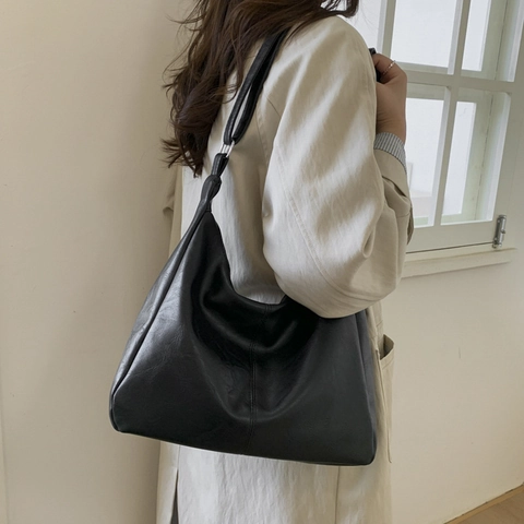 Borsa Tote in Pelle PU Vintage Per Donna Minimalista Grande Capacità Borsa a Tracolla Moda Pendolare Borsa con Cerniera