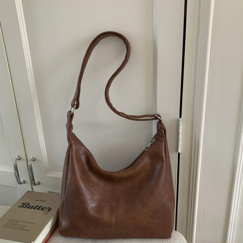 Borsa Tote in Pelle PU Vintage Per Donna Minimalista Grande Capacità Borsa a Tracolla Moda Pendolare Borsa con Cerniera