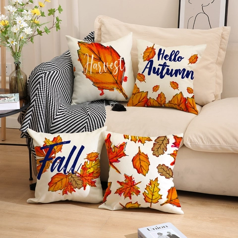 Federa per Cuscino in Lino Foglia di Acero del Raccolto Decorazione Autunnale per Divano Soggiorno Ringraziamento