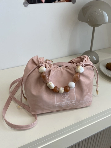 Damen Mode Eimer Tasche Kordelzug Umhängetasche Handtasche Harz Perle Griff Lässig Vielseitig Schick