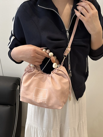 Damen Mode Eimer Tasche Kordelzug Umhängetasche Handtasche Harz Perle Griff Lässig Vielseitig Schick
