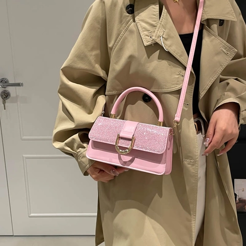 Mode Damen Glitzer Patchwork Handtasche PU Leder Urban Minimalistische Schulter Umhängetasche Mit Goldener D-Ring Schnalle Für Den Täglichen Weg Zur Arbeit Party