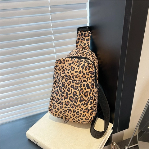 Women Fashion Leopard Print Chest Bag Nylon Crossbody Sling Bag Street Trend Large Capacity Casual Outdoor Daily Shoulder Bag