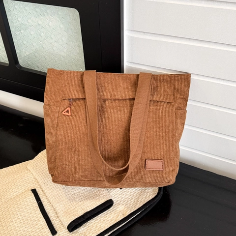 Borsa Tote In Velluto A Coste Grande Capacità A Righe Borsa A Spalla Per Donne Studenti Casual Viaggio