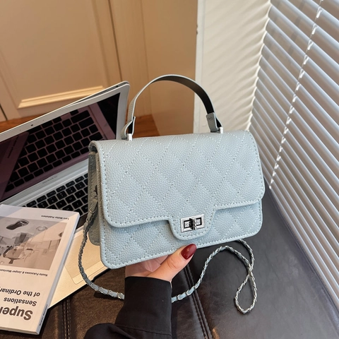 Bolso de Hombro de Cuero PU Acolchado de Diamantes para Mujer Correa de Cadena Vintage Bolso Cruzado Pequeño Con Cierre Metálico