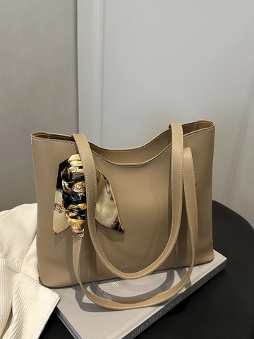 Bolso Tote Grande De Cuero PU Con Pañuelo De Satén Costura De Contraste Bolso De Hombro Minimalista Estilo Vintage