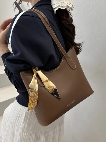 Bolso Tote Grande De Cuero PU Con Pañuelo De Satén Costura De Contraste Bolso De Hombro Minimalista Estilo Vintage