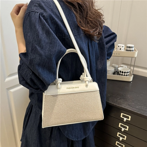Trendy Dames PU Leer Splicing Handtas Met Knoop Handvat Dagelijks Koreaanse Stijl Crossbody Schoudertas Messenger Tas