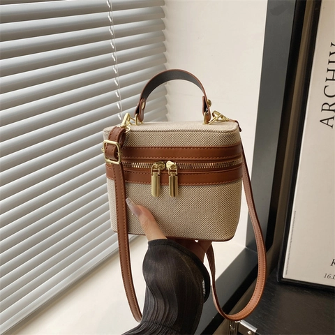 Vintage Τσάντα Crossbody Box Για Γυναίκες Καμβάς PU Δέρμα Patchwork Mini Vanity Case Με Ρυθμιζόμενο Λουράκι Τσάντα Χειρός