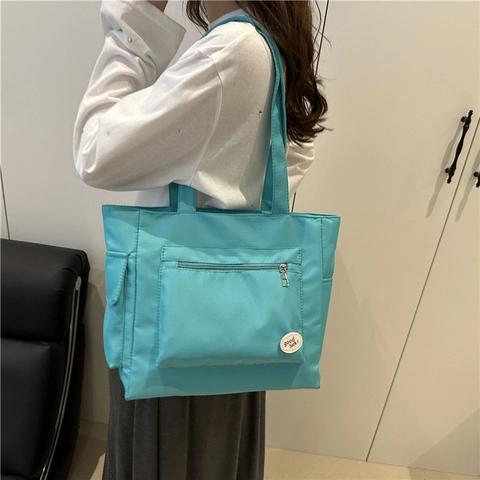 Borsa Tote Minimalista in Nylon ad Alta Densità per Donna Borsa a Tracolla di Grande Capacità Con Tasca Frontale a Zip