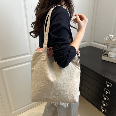 Borsa Tote Plissettata Da Donna Borsa A Spalla Minimalista Con Coulisse E Fodera A Contrasto Borsa A Mano Casual