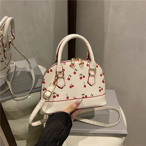 Bolso de Mano de Cuero PU con Estampado de Cerezas para Mujer Bolso de Hombro Dulce para Niñas Viaje Diario