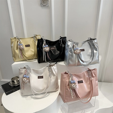 Große Kapazität PU Leder Einkaufstasche Mode Pendler Schultertasche Mit Kette Strap Minimalistisch Arbeit Schule Tasche Damen