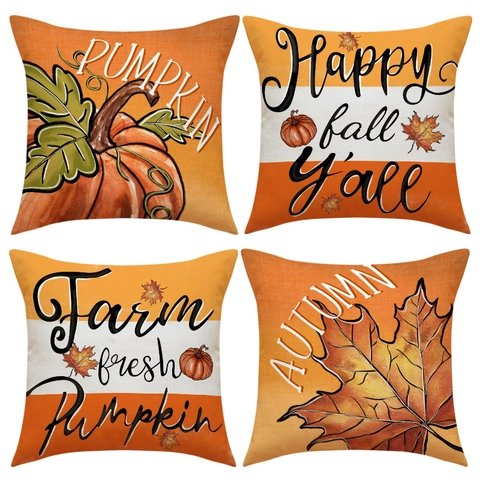 Herfst Pompoen Esdoornblad Kussenslopen Linnen Boerderij Thanksgiving Decoraties Voor Sofa Couch Home Kussenhoes