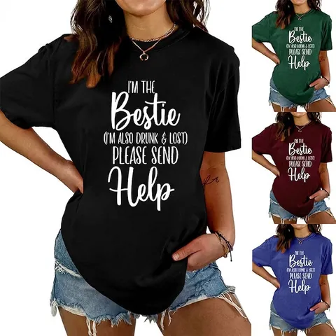 T-Shirt Femme Avec Slogan Humoristique Mélange De Coton Manches Courtes Col Rond Haut Graphique Décontracté D'été Pour Dames