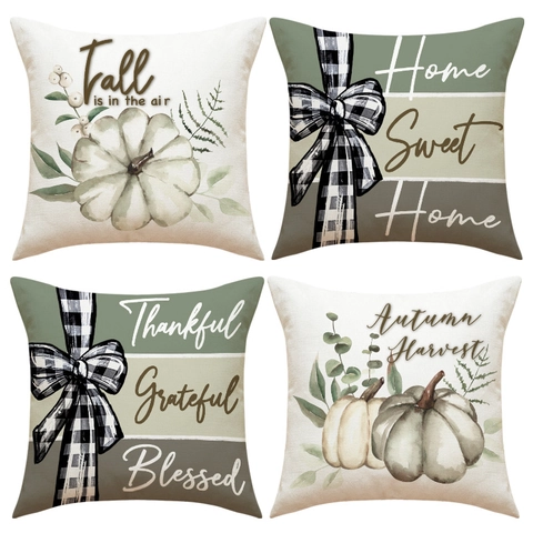 Autumn Pumpkin Linen Throw Pillow Covers Decorative Harvest Cushion Case For Sofa Living Room Thanksgiving Home Decor