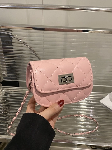 Mini Quilted Crossbody Bag For Women PU Leather Diamond Pattern Chain Strap Metal Rotary Lock Fashion Small Square Purse