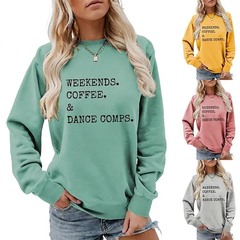 Sweatshirt Femme Col Rond Manches Longues Et Short En Jean Coton Weekend Slogan Imprimé Tenue Streetwear Décontractée