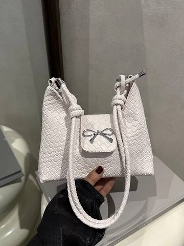 Bolso de Hombro Trenzado con Lazo para Mujer Cuero PU Minimalista Versátil Bolso Hobo Media Luna Color Sólido Uso Diario