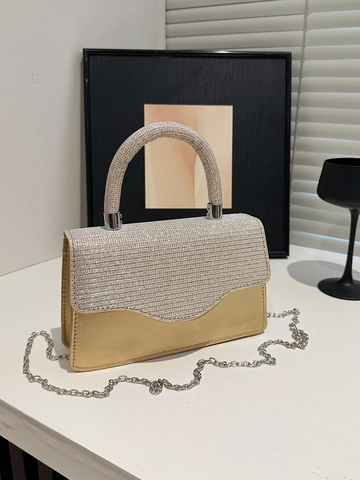 Elegante Borsa a Mano con Strass e Glitter per Donna Clutch da Sera con Manico in Metallo Catena Tracolla Piccola Borsa Quadrata