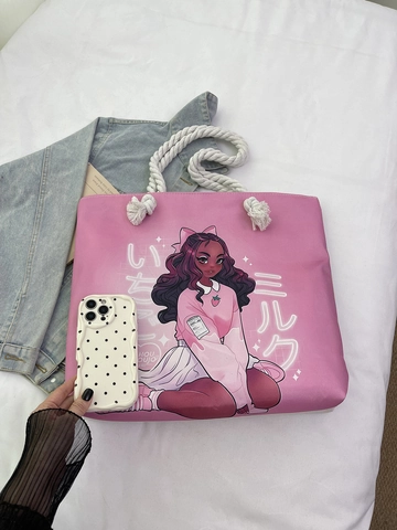 Large Capacity Canvas Tote Bag For Women African Women Character Print Casual Shoulder Bag With Thick Cotton Rope Handle
