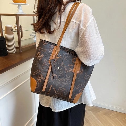 Borsa Tote da Donna a Grande Capacità Con Stampa Lettere in Pelle PU Borsa a Tracolla e Piccola Custodia per Ufficio Pendolare