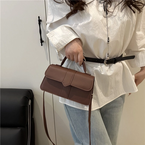 Women Simple PU Leather Small Square Bag With Top Handle And Adjustable Shoulder Strap Urban Fashion Handbag