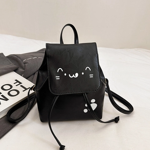 Mini Zaino Gatto Cartone Animato per Donna Pelle PU Stile Giapponese Borsa Scuola Studente Zainetto da Viaggio di Nicchia