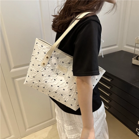Borsa Tote Capiente Con Fiocchi E Texture A Bolle Borsa A Spalla Per Donna Università E Pendolari Elegante