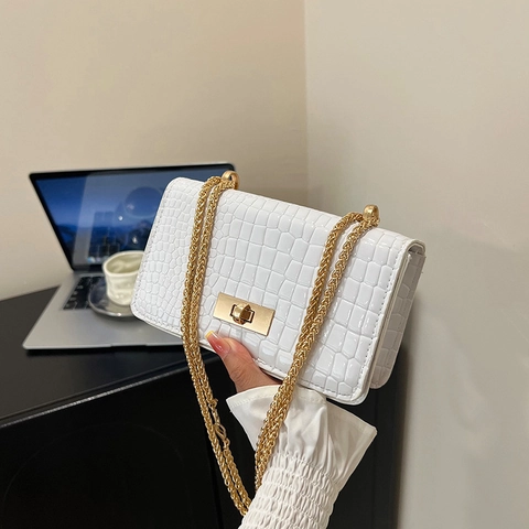Elegante Borsa A Tracolla In Pelle PU Con Motivo A Coccodrillo Piccola Borsa Quadrata Con Catena Dorata E Chiusura A Girello